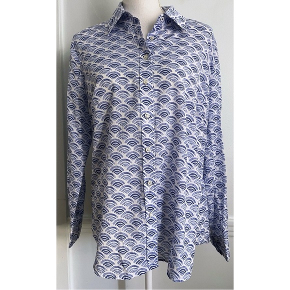 Talbots • Blue White Patterned Cotton Button Down Shirt - Picture 1 of 4